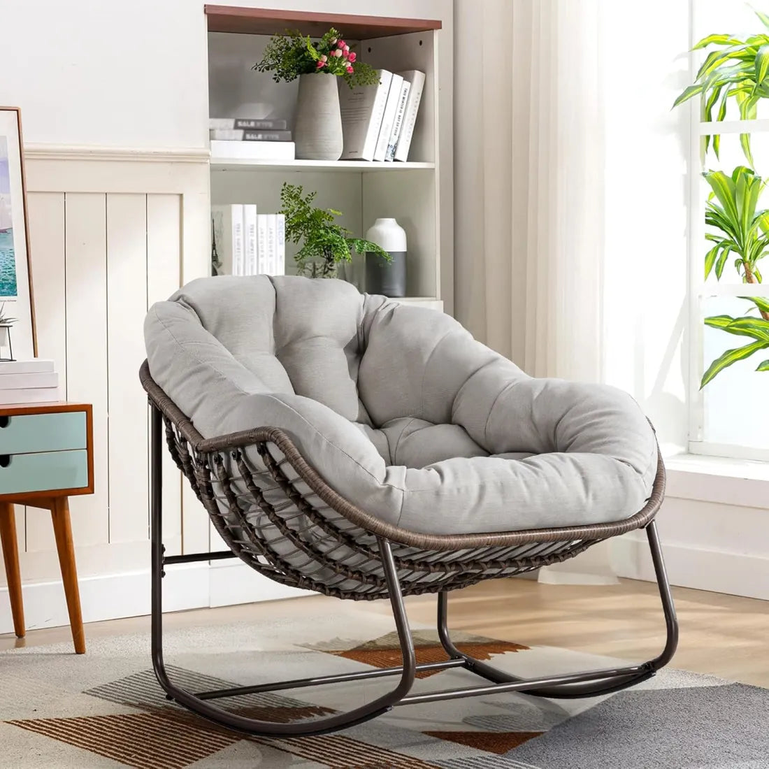 Cozy Rocking Papasan Chair with Plush Cushion