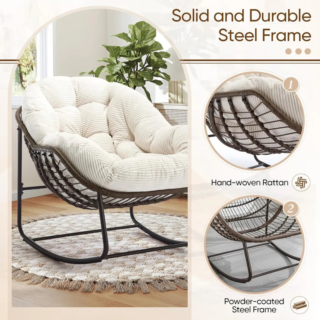 Cozy Rocking Papasan Chair with Plush Cushion