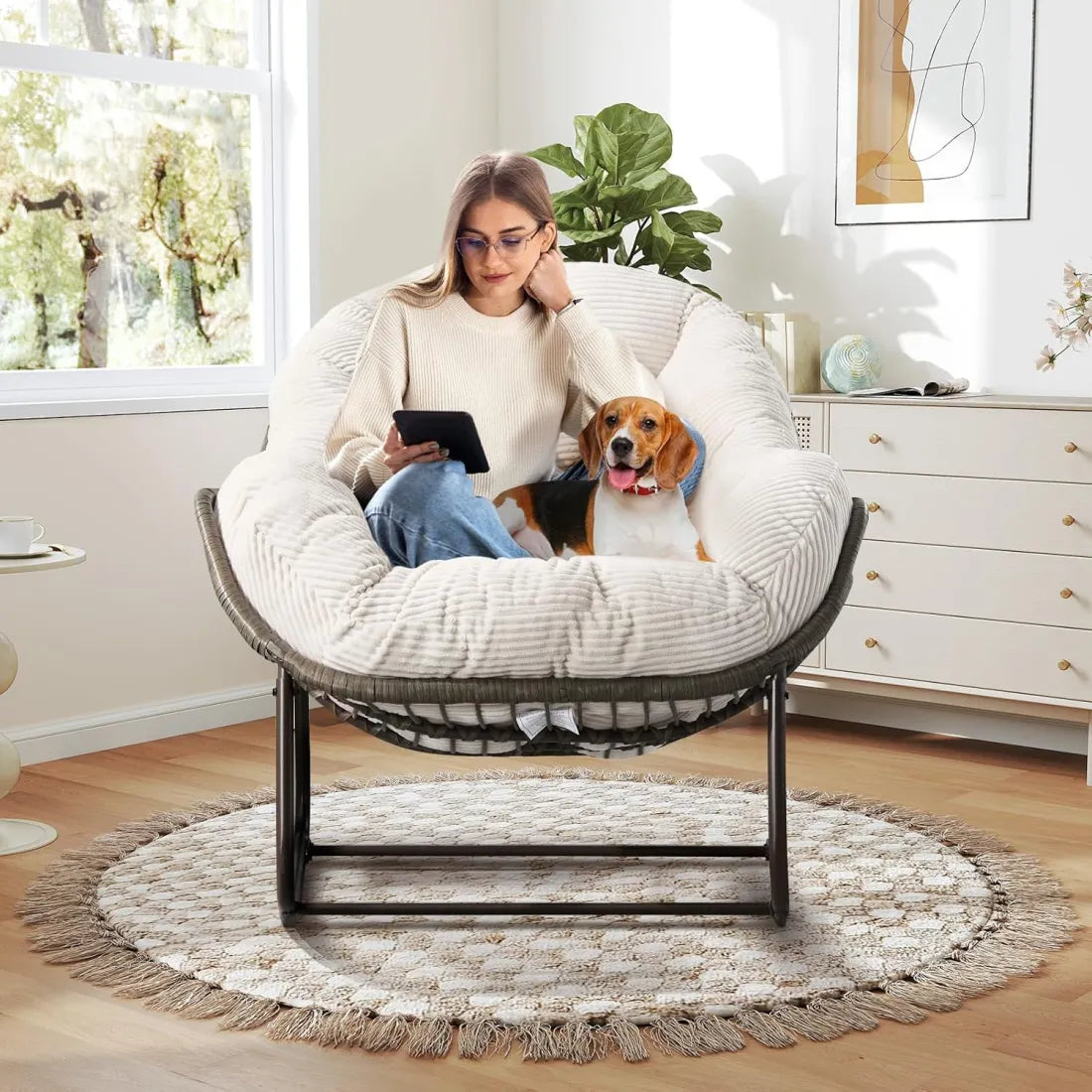 Cozy Rocking Papasan Chair with Plush Cushion