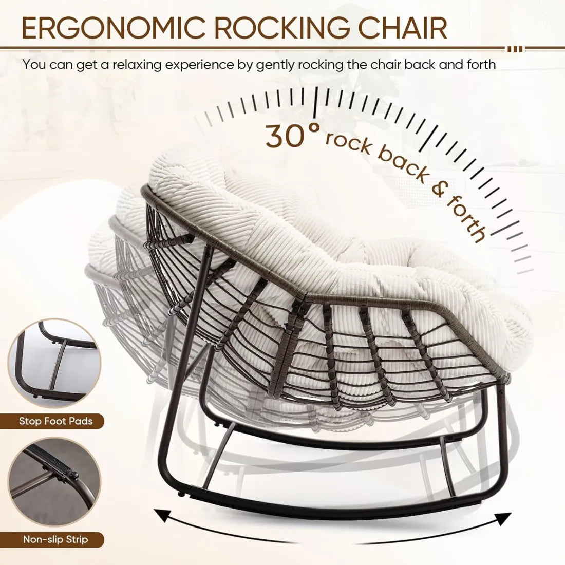 Cozy Rocking Papasan Chair with Plush Cushion