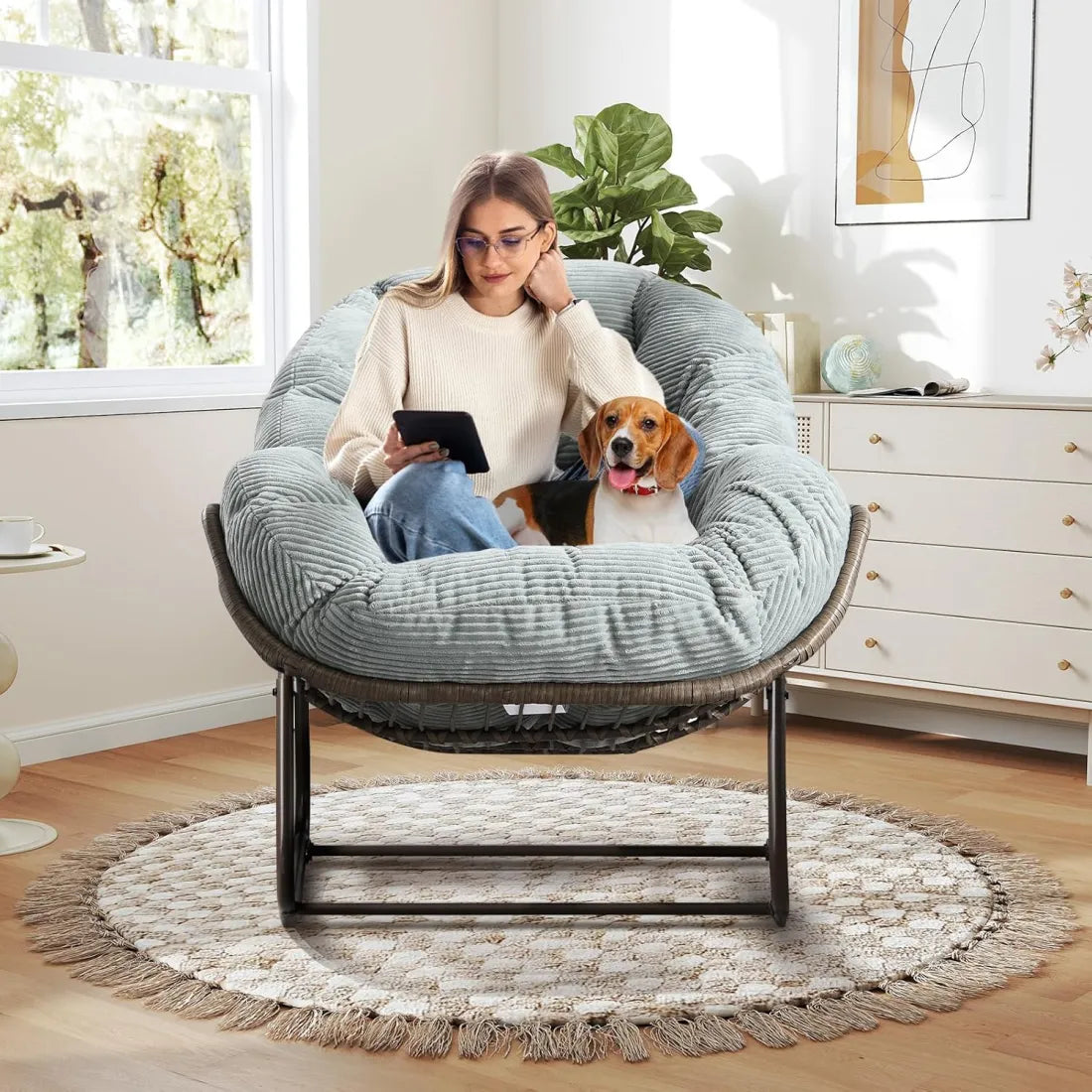 Cozy Rocking Papasan Chair with Plush Cushion