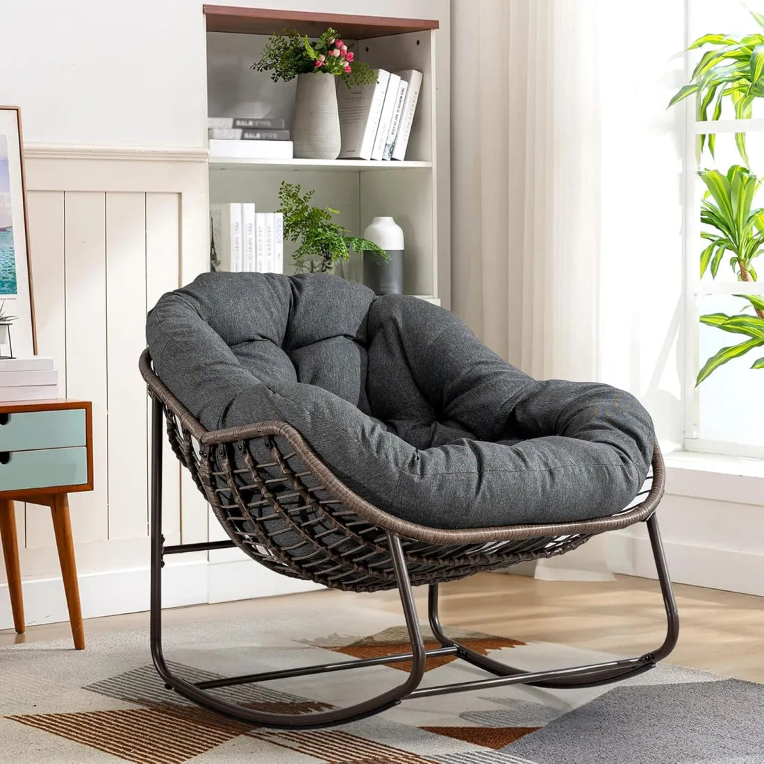 Cozy Rocking Papasan Chair with Plush Cushion