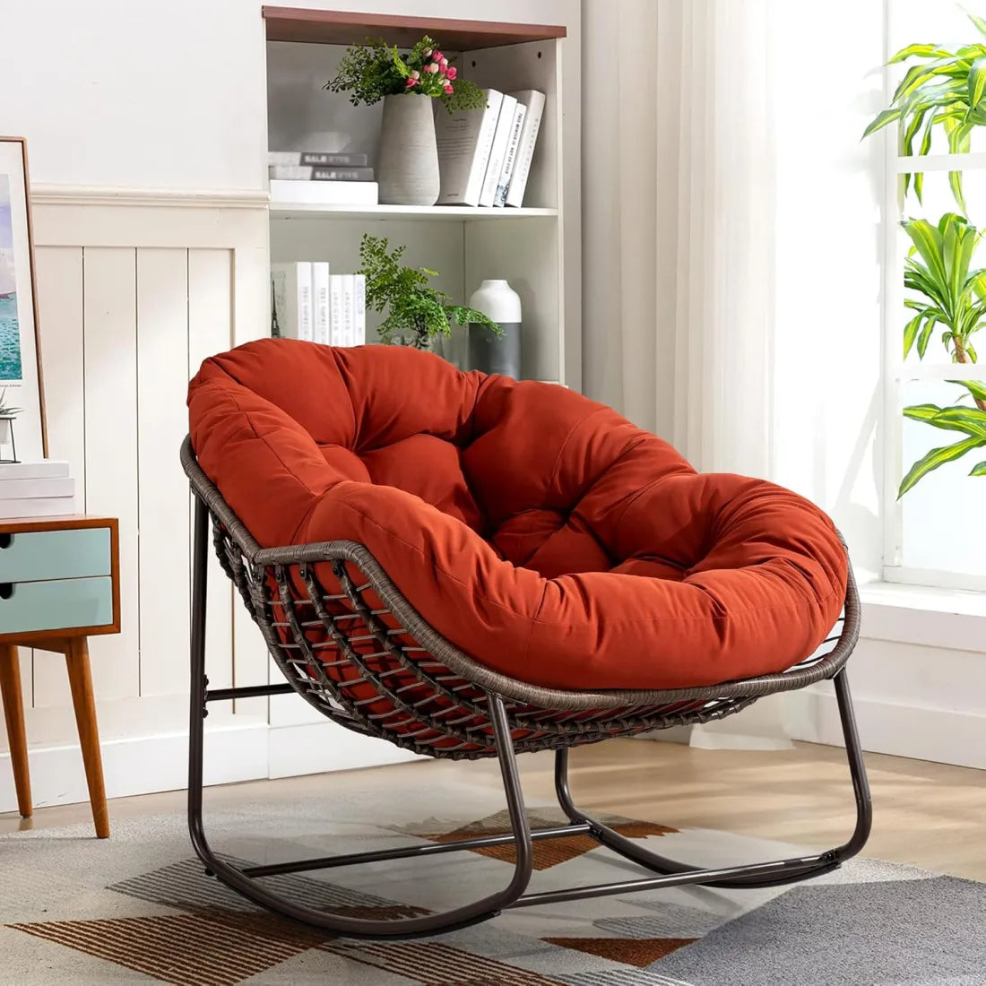 Cozy Rocking Papasan Chair with Plush Cushion
