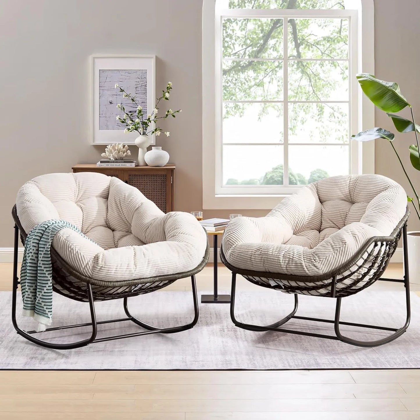 Cozy Rocking Papasan Chair with Plush Cushion