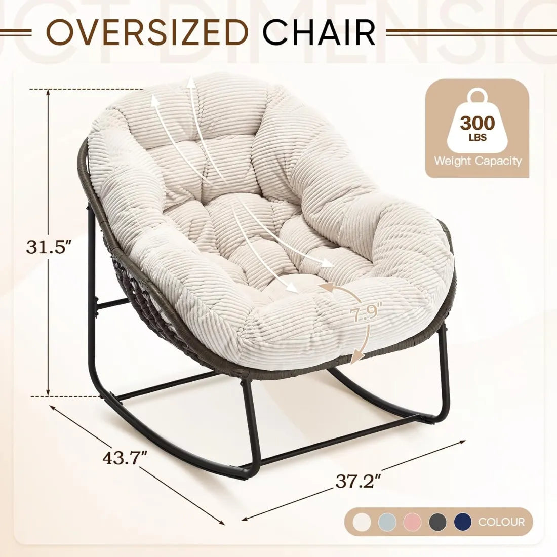 Cozy Rocking Papasan Chair with Plush Cushion