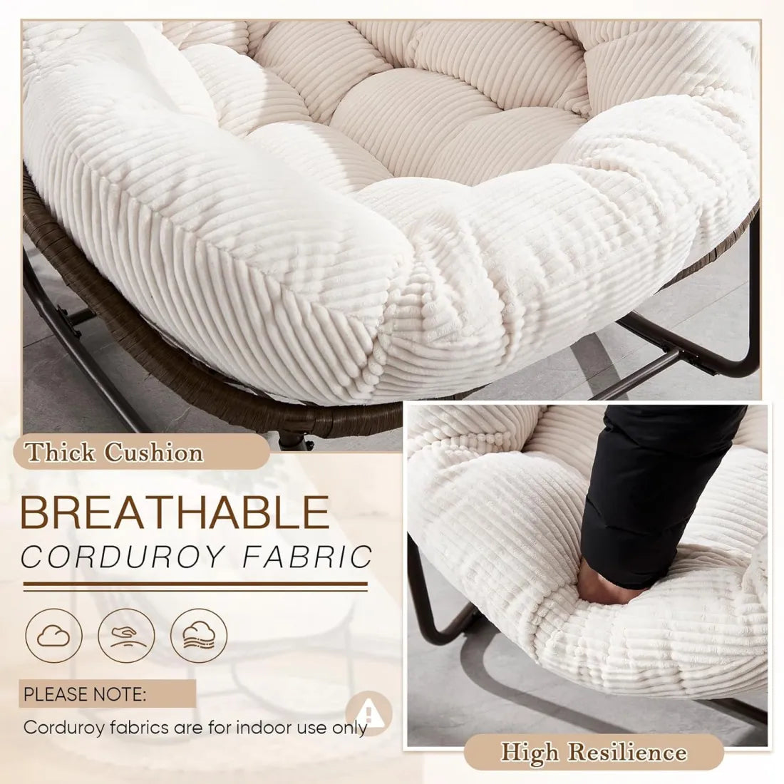Cozy Rocking Papasan Chair with Plush Cushion